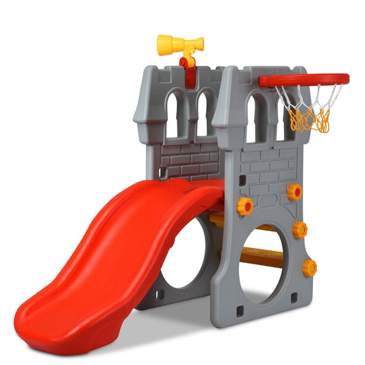 5 in 1 Toddler Climber Slide Playset with Basketball Hoop and Telescope - Color: Multicolor - TGS