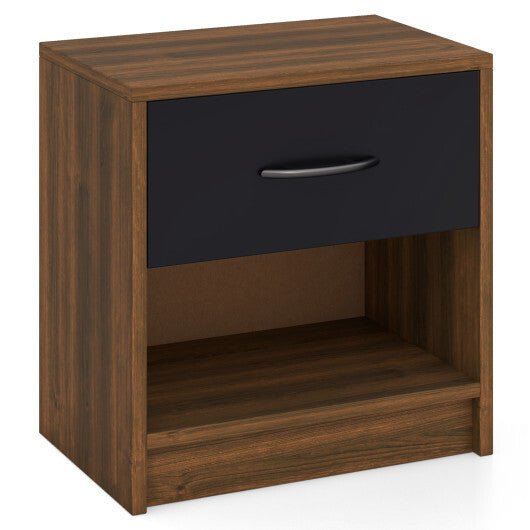 Bedside Table Nightstand with Drawer and Open Storage Shelf - Brown - TGS