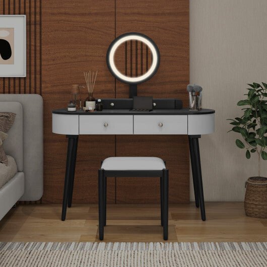 Makeup Vanity Table Set with LED Mirror and 3 Spacious Drawers - White and Black - TGS