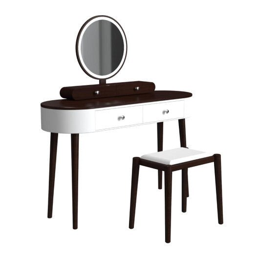 Makeup Vanity Table Set with LED Mirror and 3 Spacious Drawers - White and Black - TGS