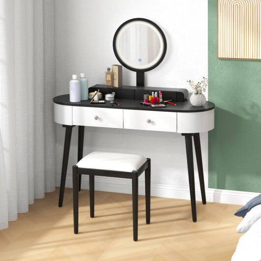 Makeup Vanity Table Set with LED Mirror and 3 Spacious Drawers - White and Black - TGS