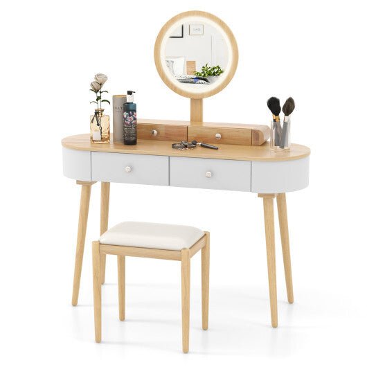 Makeup Vanity Table Set with LED Mirror and 3 Spacious Drawers - White and Black - TGS