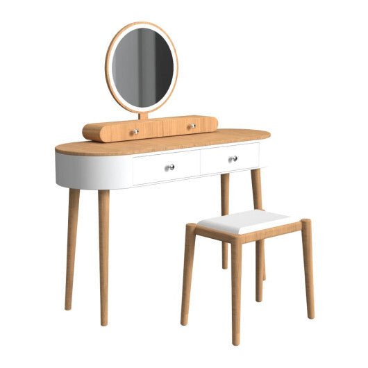 Makeup Vanity Table Set with LED Mirror and 3 Spacious Drawers - White and Black - TGS