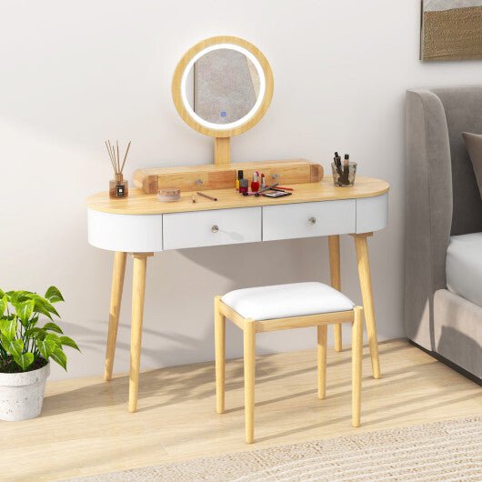 Makeup Vanity Table Set with LED Mirror and 3 Spacious Drawers - White and Black - TGS