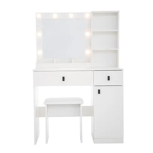 Vanity Desk With Lights, Vanity Set With Mirror, Makeup Vanity Desk With Large Drawers Three Level Storage Dreeser, VanitysVanities With 3 Lights Brightness Adjustable For Bedroom, White - TGS