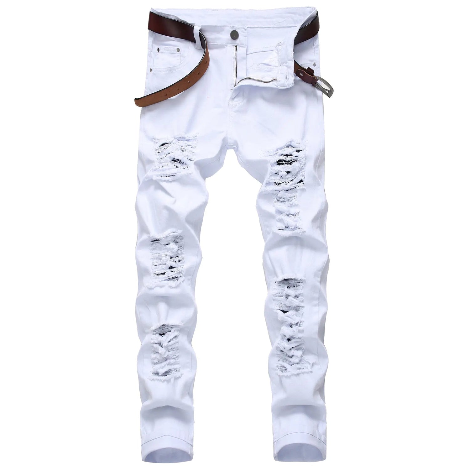 White Staight Jeans RIipped Distressed Jeans - TGS